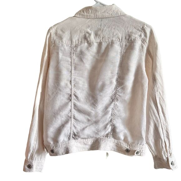JNY ivory 100% linen lightweight trucker jacket women’s S neutral minimalist - Picture 2 of 6